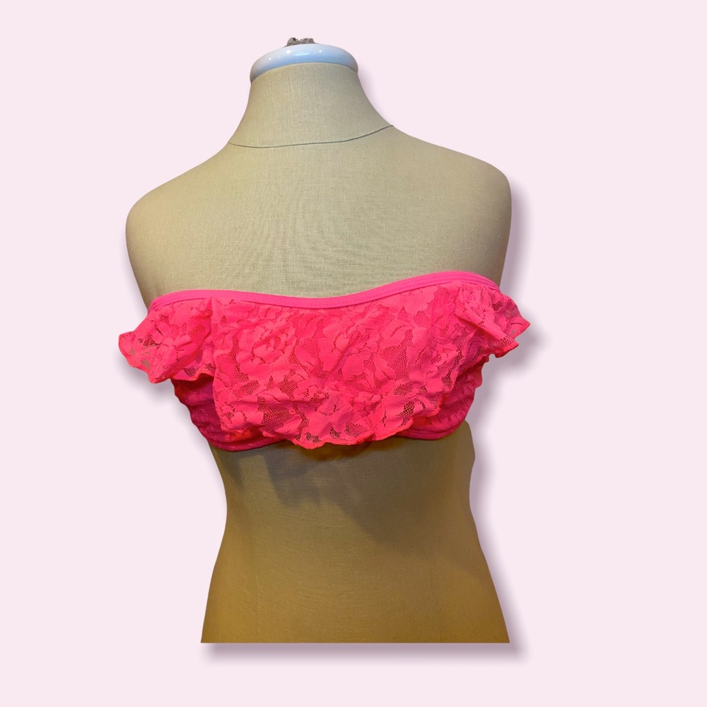 Hollister large strapless hot pink ruffle bikini top